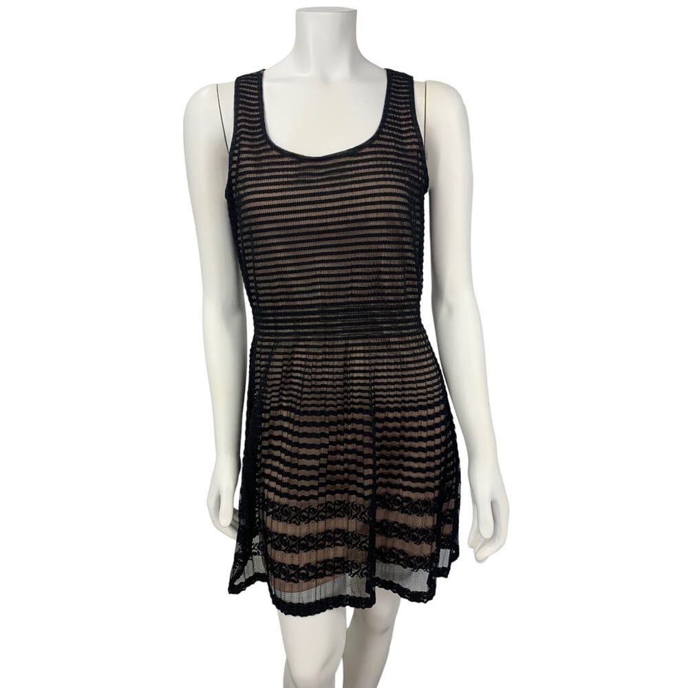 Maison Jules black striped sheer lace lined dress small